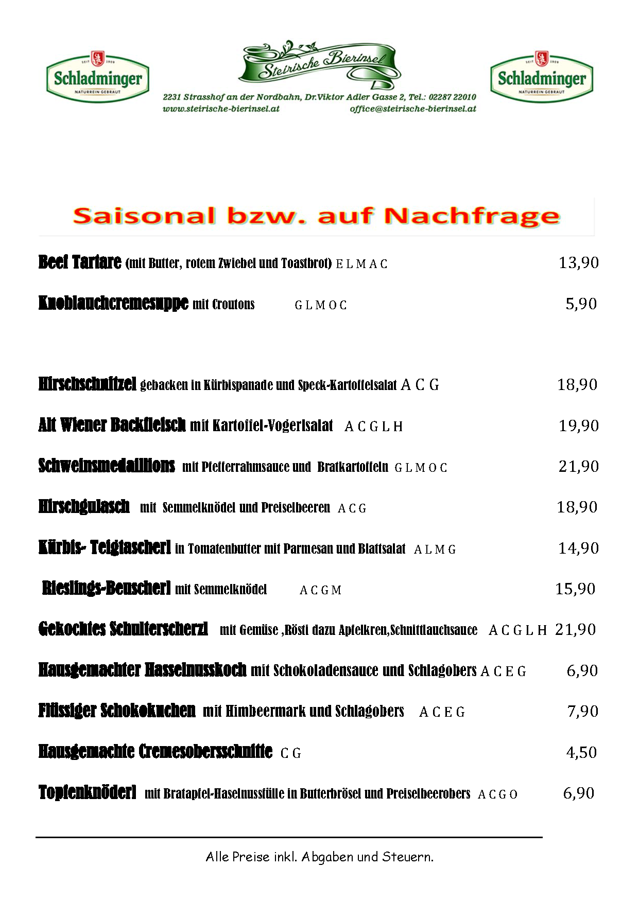 speiseKarte saisonal