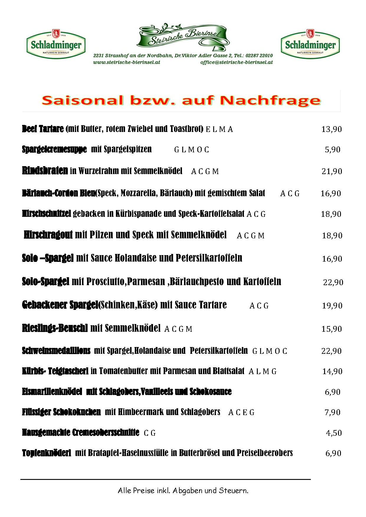 speiseKarte saisonal