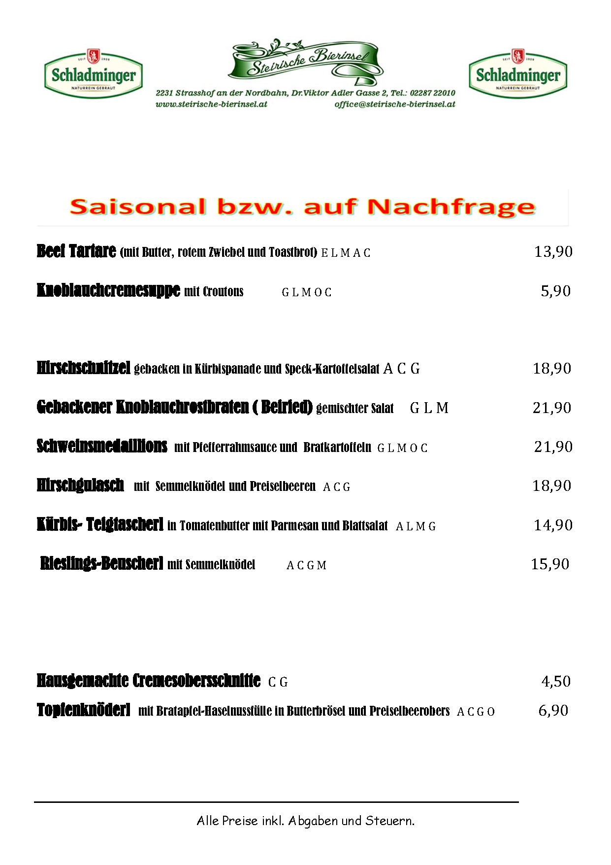 speiseKarte saisonal